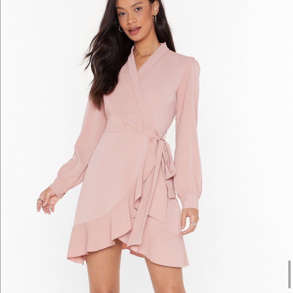 Nasty Gal Pink Satin Wrap Dress